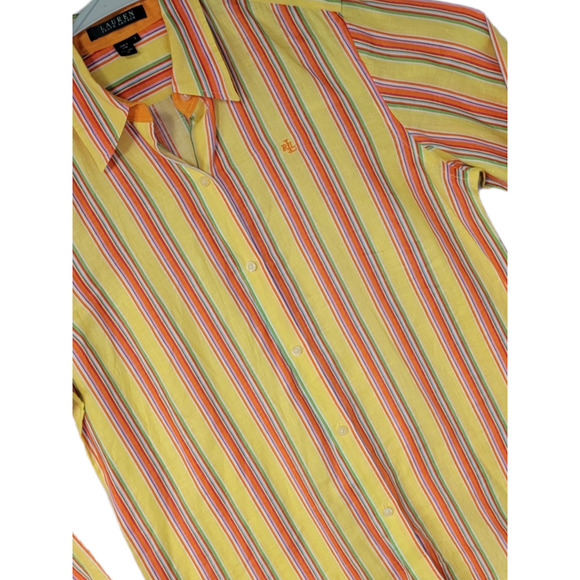 Ralph Lauren Women's Striped Button-Down Linen Shirt Long Sleeves Yellow Size S - Picture 1 of 5